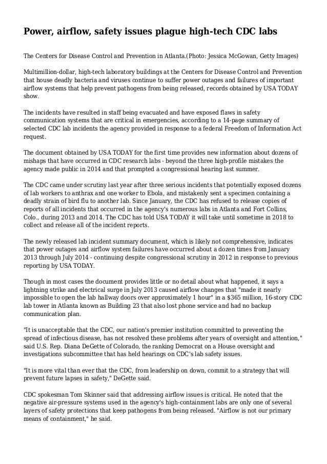 power airflow safety issues plague high tech cdc labs cdc incident report