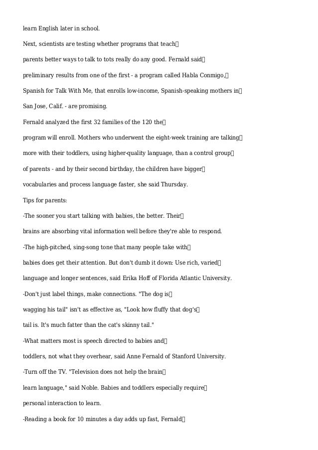 Speaking to babies in long sentences boosts language development