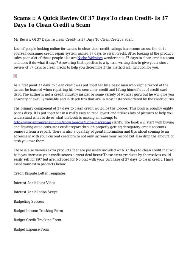 scams a quick review of 37 days to clean credit is 37 days to cle clean credit letter