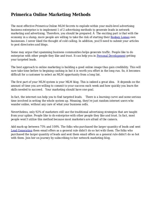 Primerica Online Marketing Methods