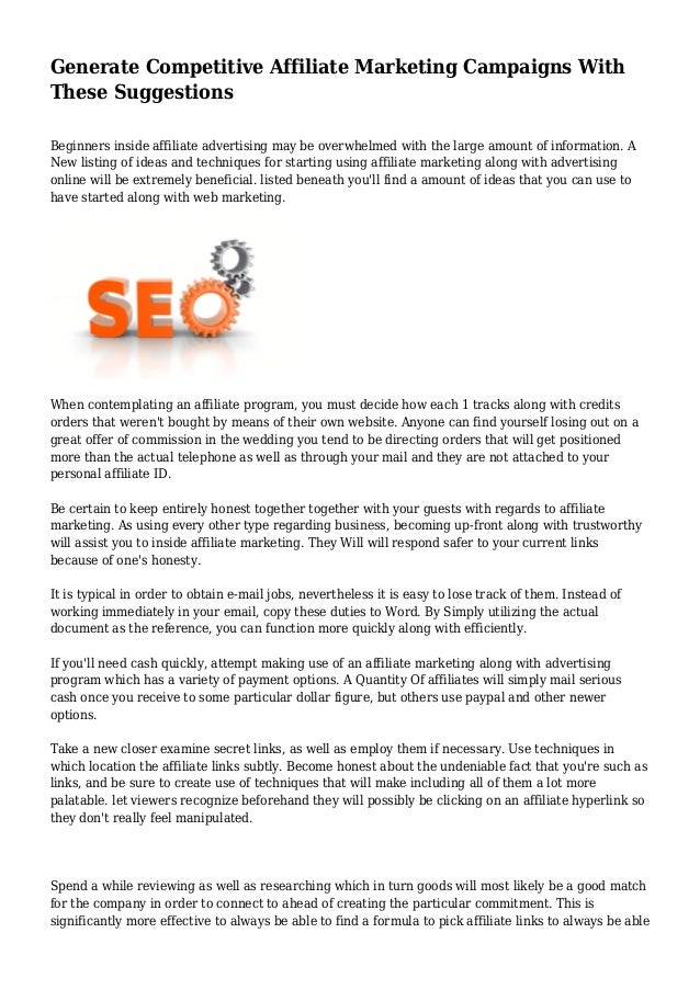 Generate Competitive Affiliate Marketing Campaigns With These Suggest