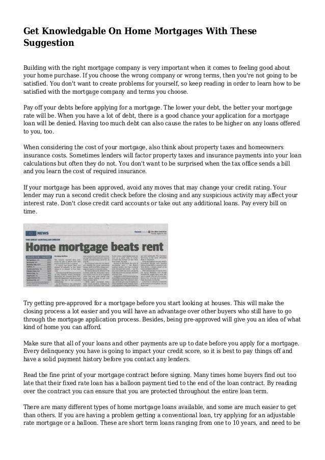 Get Knowledgable On Home Mortgages With These Suggestion