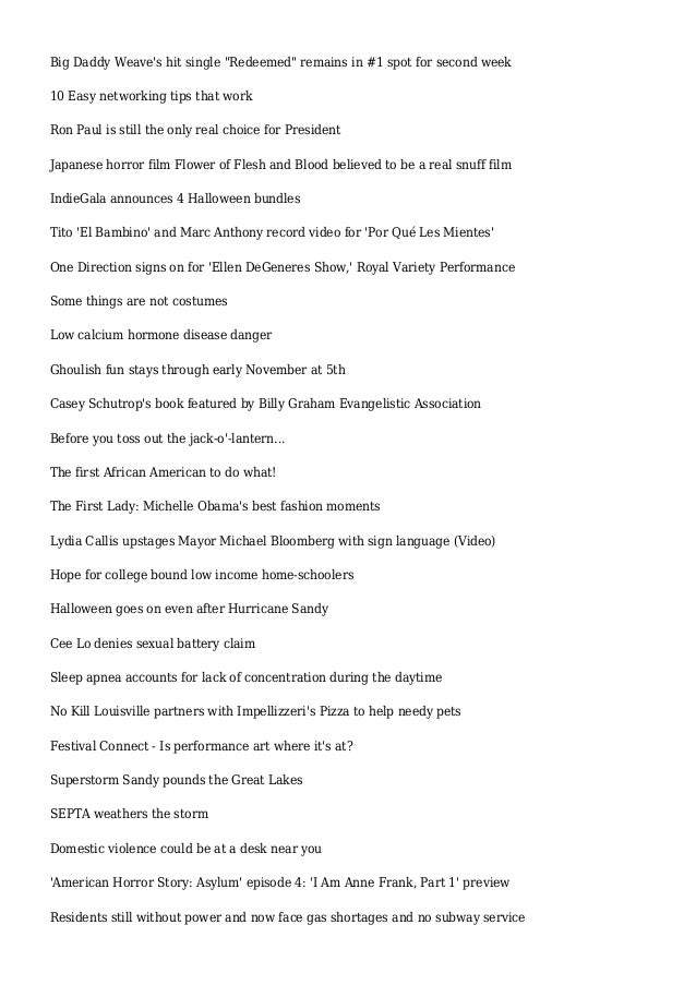 Articles And Reviews For October 31 12