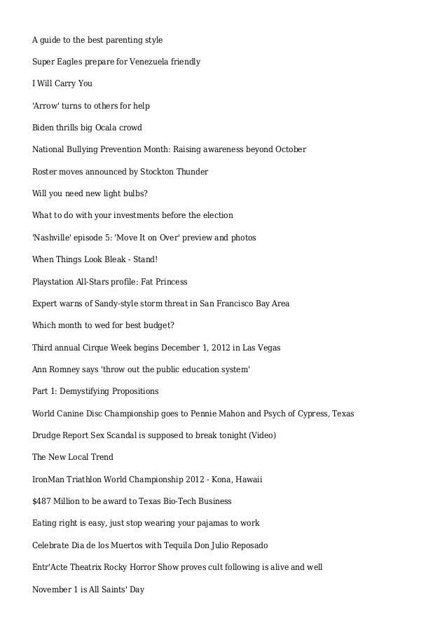Articles And Reviews For October 31 2012