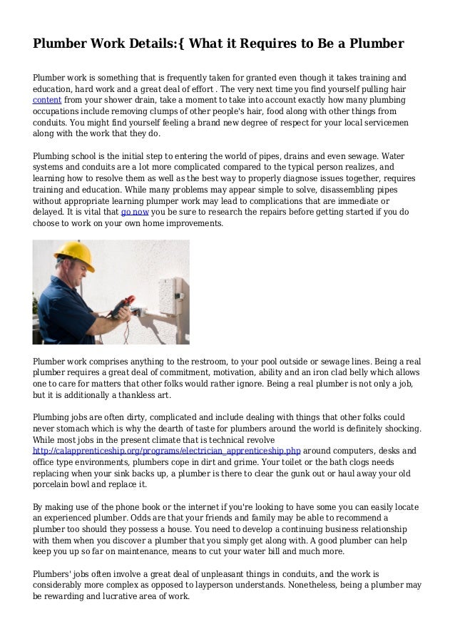 Plumber Work Details{ What it Requires to Be a Plumber