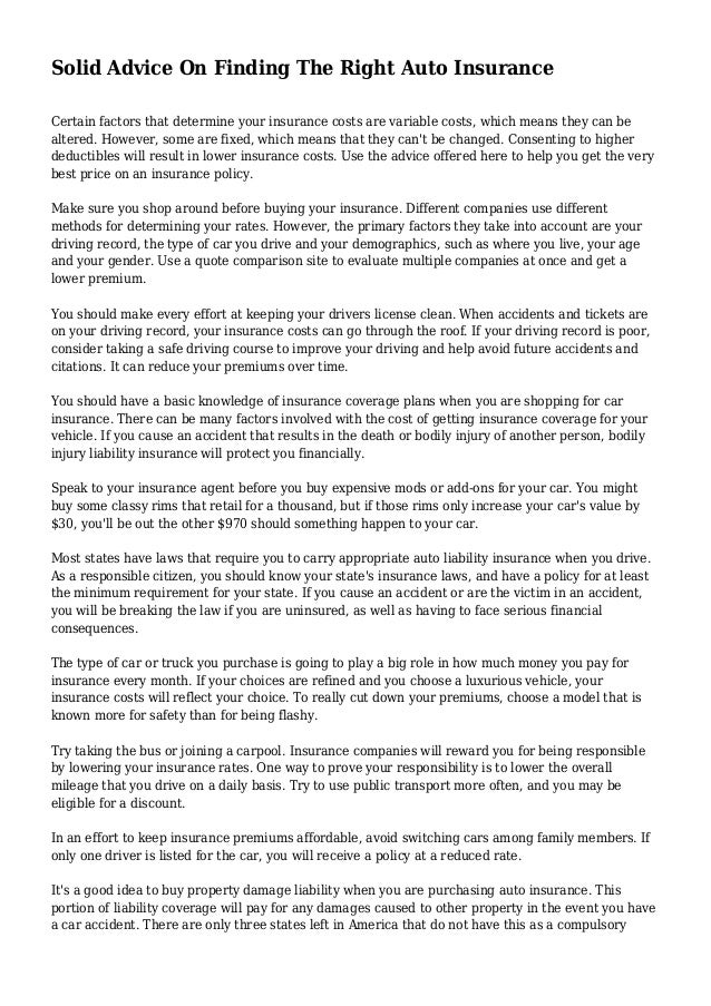 Solid Advice On Finding The Right Auto Insurance