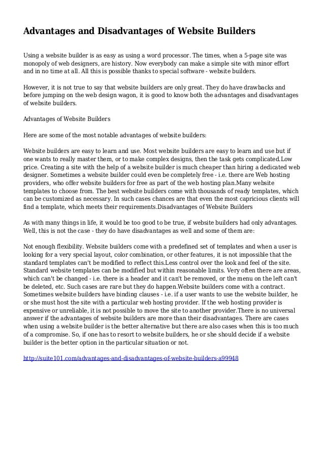 Advantages and disadvantages of building a site using a homepage builder