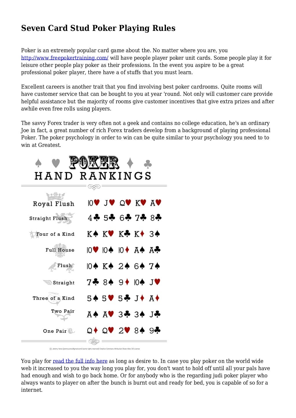 Seven Card Stud Poker Playing Rules
