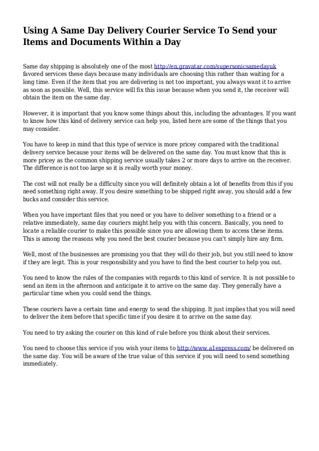 Using A Same Day Delivery Courier Service To Send Your Items And Docu