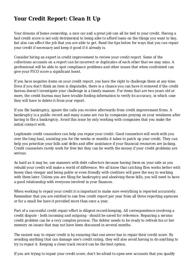 Your Credit Report Clean It Up