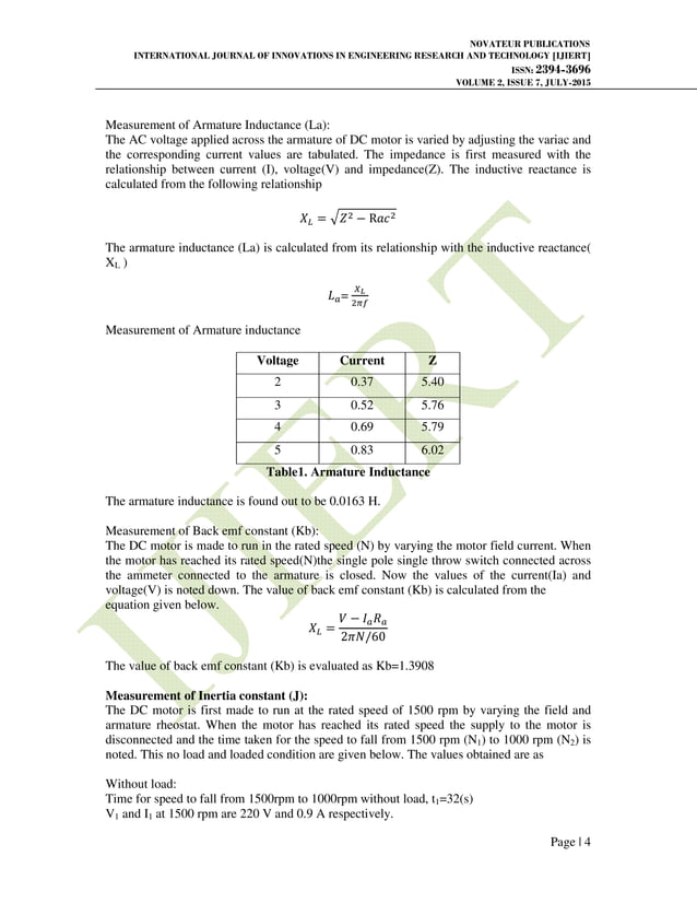 PARAMETER IDENTIFICATION AND MODELLING OF SEPARATELY EXCITED DC MOTOR | PDF