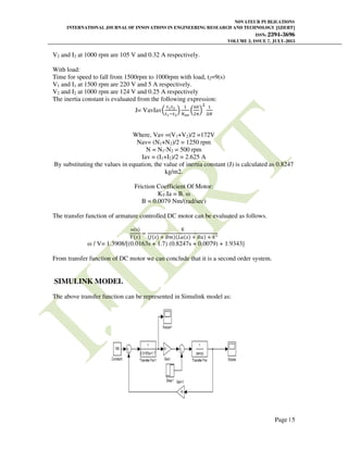 PARAMETER IDENTIFICATION AND MODELLING OF SEPARATELY EXCITED DC MOTOR | PDF