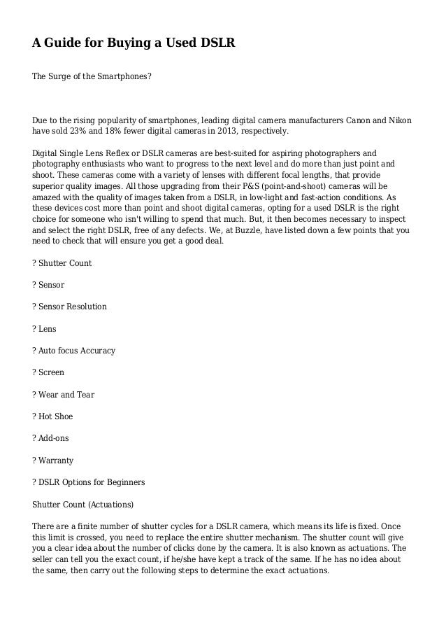 A Guide for Buying a Used DSLR