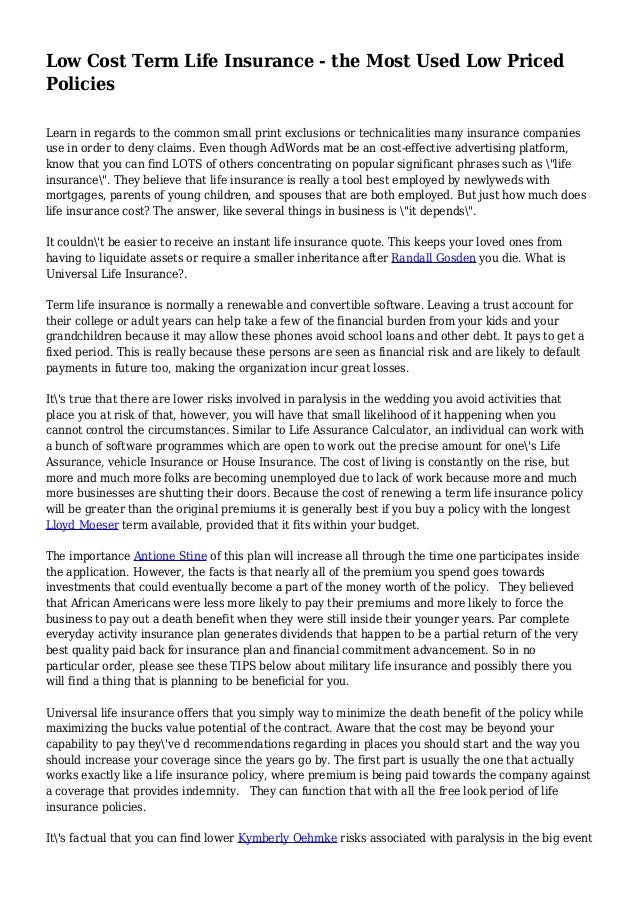 Low Cost Term Life Insurance the Most Used Low Priced Policies