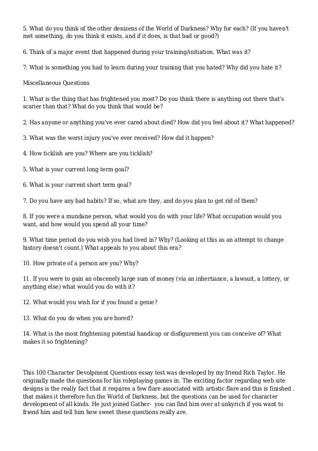 character questions