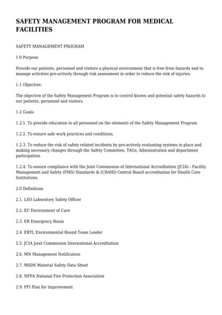 SAFETY MANAGEMENT PROGRAM FOR MEDICAL FACILITIES | PDF