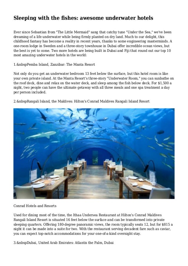 Sleeping With The Fishes Awesome Underwater Hotels
