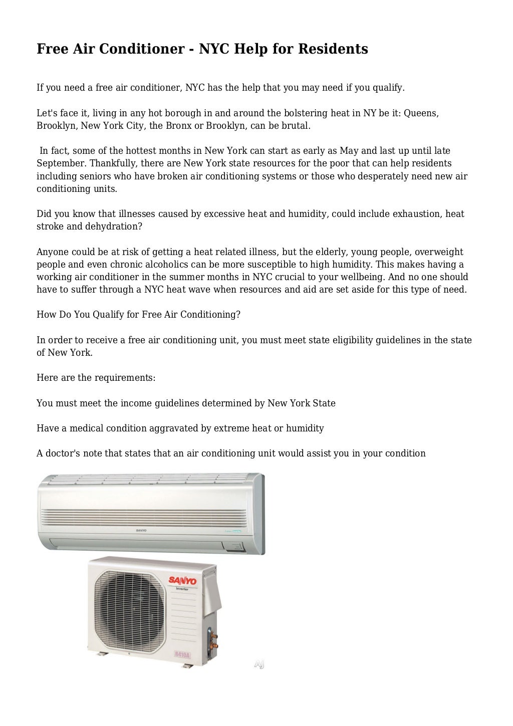 Free Air Conditioner NYC Help for Residents