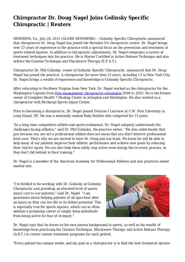 Chiropractor Dr. Doug Nagel Joins Golinsky Specific Chiropractic Re…