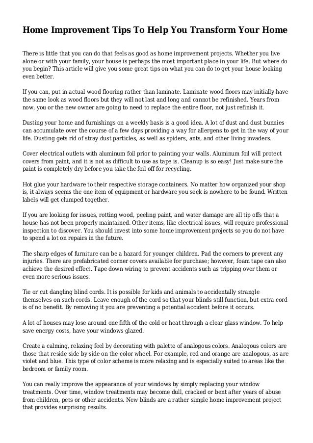 Home Improvement Tips To Help You Transform Your Home