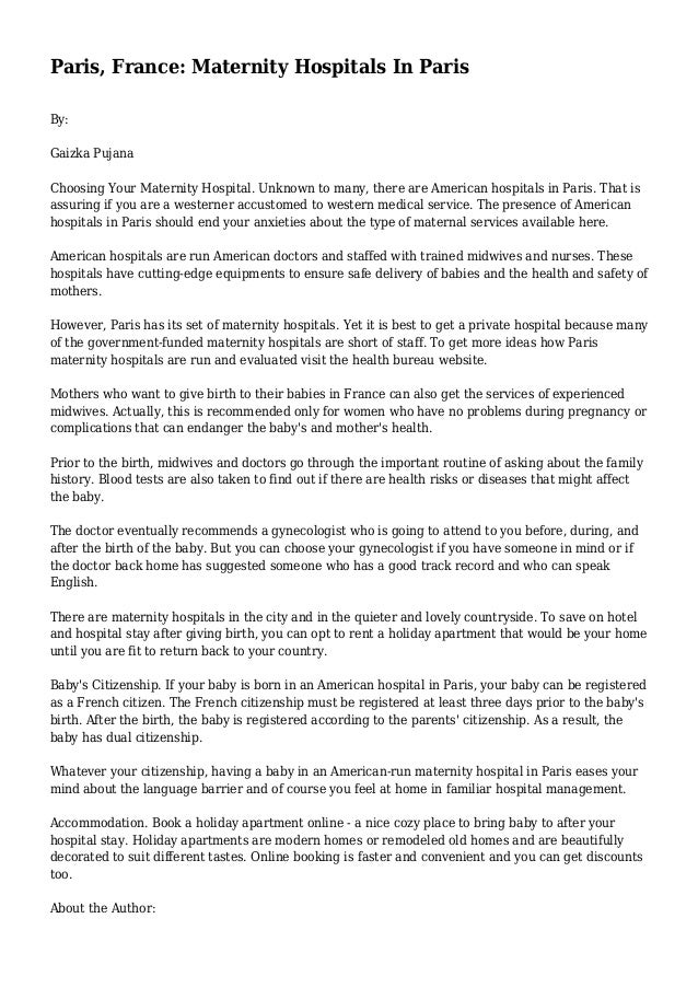 Paris, France Maternity Hospitals In Paris