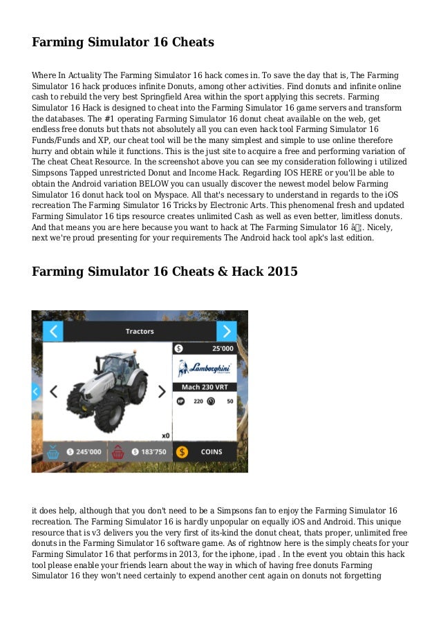Farming Simulator 16 Cheats