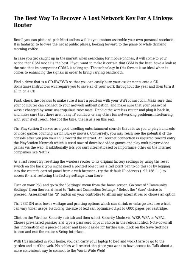 The Best Way To Recover A Lost Network Key For A Linksys Router