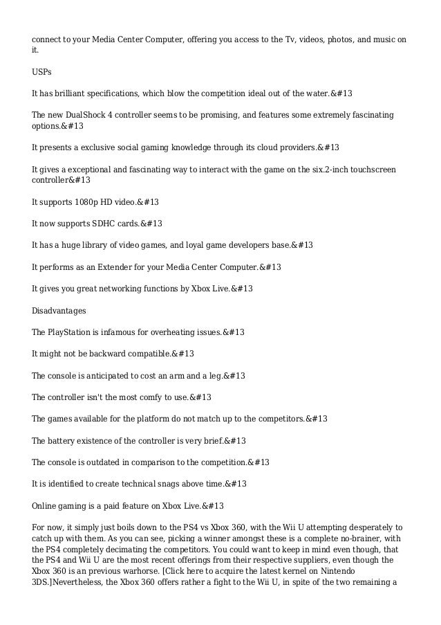 PS4 Vs. Wii U Vs. Xbox 360