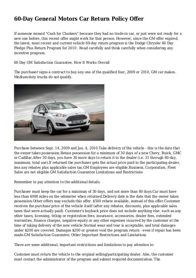 General Motors Life Insurance Policy 60-Day General Motors Car Return Policy Offer