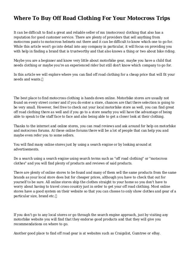 Where To Buy Off Road Clothing For Your Motocross Trips