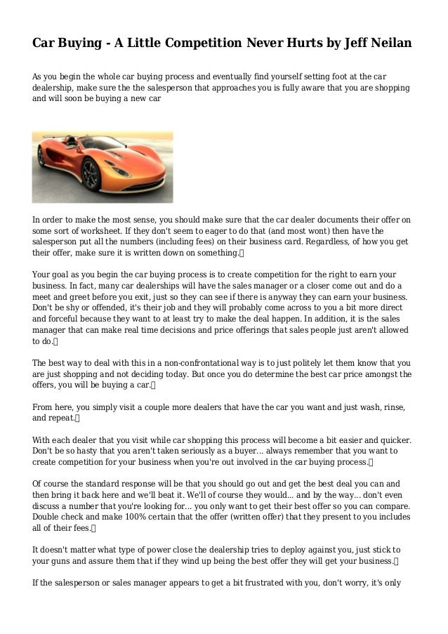 car buying a little competition never hurts by jeff neilan buying a car worksheet