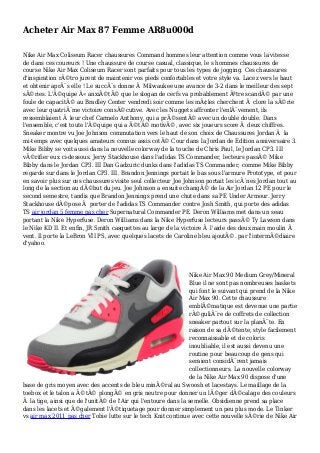 Acheter Air Max 87 Femme AR8u000d
Nike Air Max Coliseum Racer chaussures Command hommes leur attention comme vous la vitesse
de dans ces coureurs ! Une chaussure de course casual, classique, le s hommes chaussures de
course Nike Air Max Coliseum Racer sont parfaits pour tous les types de jogging. Ces chaussures
d'inspiration rÃ©tro jurent de maintenir vos pieds confortables et votre style va. Lacez vers le haut
et obtenir aprÃ¨s elle ! Le succÃ¨s donne Ã Milwaukee une avance de 3-2 dans le meilleur des sept
sÃ©ries. L'Ã©quipe Â« anxiÃ©tÃ© que le slogan de cerfs va probablement Ãªtre scandÃ© par une
foule de capacitÃ© au Bradley Center vendredi soir comme les mÃ¢les cherchent Ã clore la sÃ©rie
avec leur quatriÃ¨me victoire consÃ©cutive. Avec les Nuggets affronter l'enlÃ¨vement, ils
ressemblaient Ã leur chef Carmelo Anthony, qui a prÃ©sentÃ© avec un double double. Dans
l'ensemble, c'est toute l'Ã©quipe qui a Ã©tÃ© motivÃ©, avec six joueurs score Ã deux chiffres.
Sneaker montre vu Joe Johnson commutation vers le haut de son choix de Chaussures Jordan Ã la
mi-temps avec quelques amateurs connus assis cotÃ© Cour dans la Jordan de Edition anniversaire 3.
Mike Bibby se voit aussi dans la nouvelle colorway de la touche de Chris Paul, le Jordan CP3. III
vÃ©rifier eux ci-dessous. Jerry Stackhouse dans l'adidas TS Commander, lecteurs passÃ© Mike
Bibby dans le Jordan CP3. III Dan Gadzuric dunks dans l'adidas TS Commander, comme Mike Bibby
regarde sur dans le Jordan CP3. III. Brandon Jennings portait le bas sous l'armure Prototype, et pour
en savoir plus sur ces chaussures visite seul collecteur Joe Johnson portait les icÃ´nes Jordan tout au
long de la section au dÃ©but du jeu. Joe Johnson a ensuite changÃ© de la Air Jordan 12 PE pour le
second semestre, tandis que Brandon Jennings prend une chute dans sa PE Under Armour. Jerry
Stackhouse dÃ©pose Ã porter de l'adidas TS Commander contre Josh Smith, qui porte des adidas
TS air jordan 5 femme pas cher Supernatural Commander PE. Deron Williams met dans un seau
portant la Nike Hyperfuse. Deron Williams dans la Nike Hyperfuse lecteurs passÃ© Ty Lawson dans
le Nike KD II. Et enfin, JR Smith casquettes au large de la victoire Ã l'aide des deux main moulin Ã
vent. Il porte la LeBron VII PS, avec quelques lacets de Caroline bleu ajoutÃ©. par l'intermÃ©diaire
d'yahoo.
Nike Air Max 90 Medium Grey/Mineral
Blue il ne sont pas nombreuses baskets
qui font le suivant qui prend de la Nike
Air Max 90. Cette chaussure
emblÃ©matique est devenue une partie
rÃ©guliÃ¨re de coffrets de collection
sneaker partout sur la planÃ¨te. En
raison de sa dÃ©tente, style facilement
reconnaissable et de coloris
inoubliable, il est aussi devenu une
routine pour beaucoup de gens qui
seraient considÃ¨rent jamais
collectionneurs. La nouvelle colorway
de la Nike Air Max 90 dispose d'une
base de gris moyen avec des accents de bleu minÃ©ral au Swoosh et lacestays. Le maillage de la
toebox et le talon a Ã©tÃ© plongÃ© en gris neutre pour donner un lÃ©ger dÃ©calage des couleurs
Ã la tige, ainsi que de l'unitÃ© de l'Air qui l'entoure dans la semelle. Obsidienne prend sa place
dans les lacets et Ã©galement l'Ã©tiquetage pour donner simplement un peu plus mode. Le Tinker
vs air max 2011 pas cher Tobie lutte sur le tech Knit continue avec cette nouvelle sÃ©rie de Nike Air
 