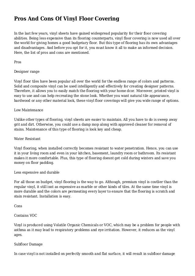 Pros And Cons Of Vinyl Floor Covering