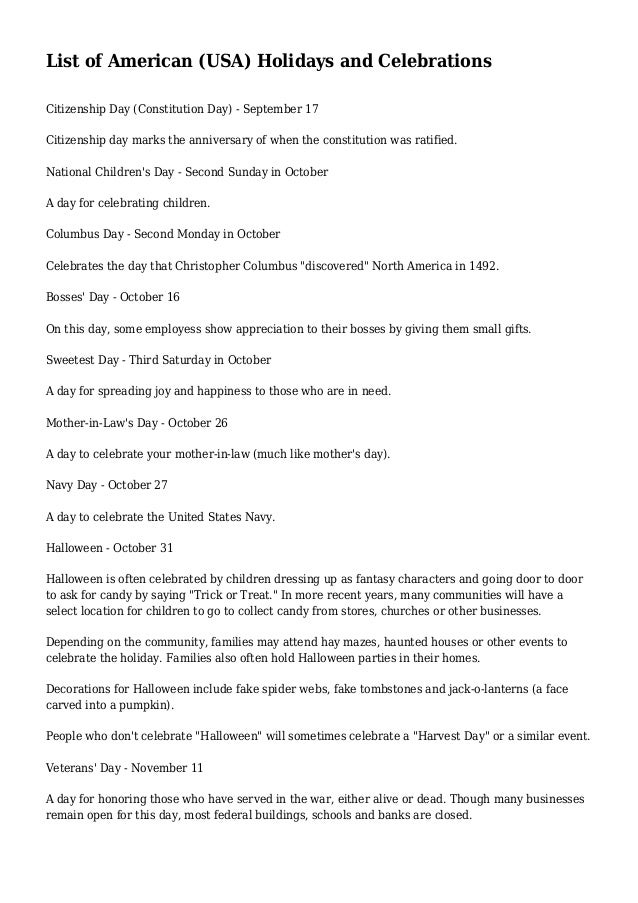 list of american usa holidays and celebrations
