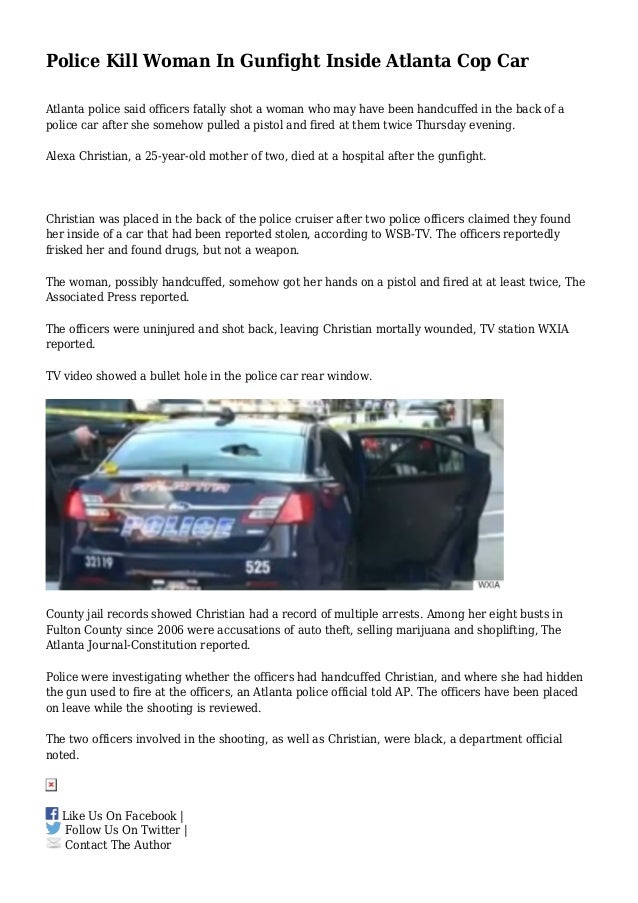 Police Kill Woman In Gunfight Inside Atlanta Cop Car
