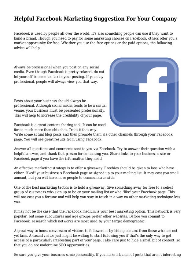 Helpful Facebook Marketing Suggestion For Your Company Is Used By People All Over The World