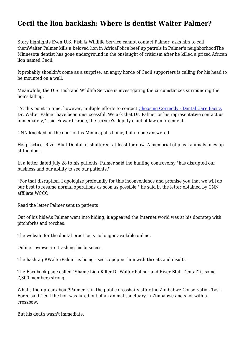 Cecil the lion backlash Where is dentist Walter Palmer?