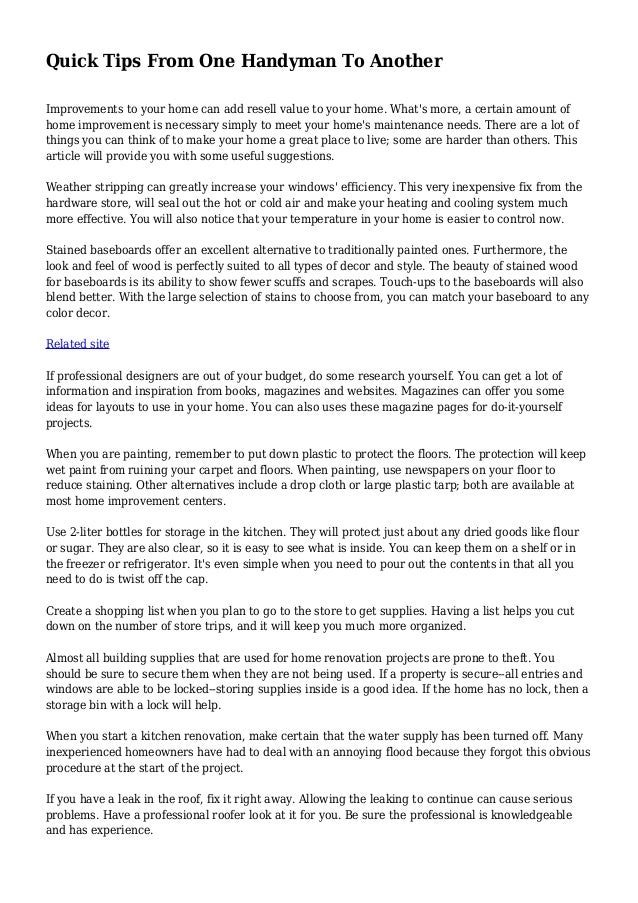 Quick Tips From One Handyman To Another