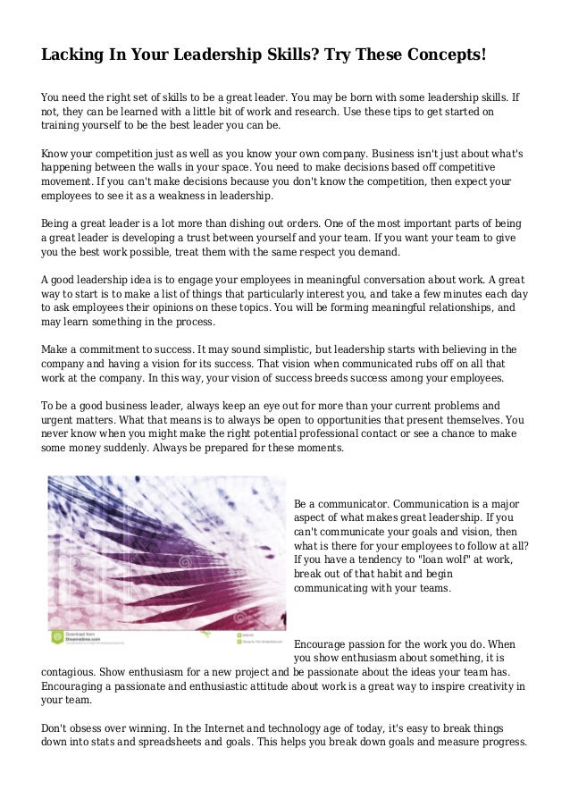 Lacking In Your Leadership Skills? Try These Concepts!