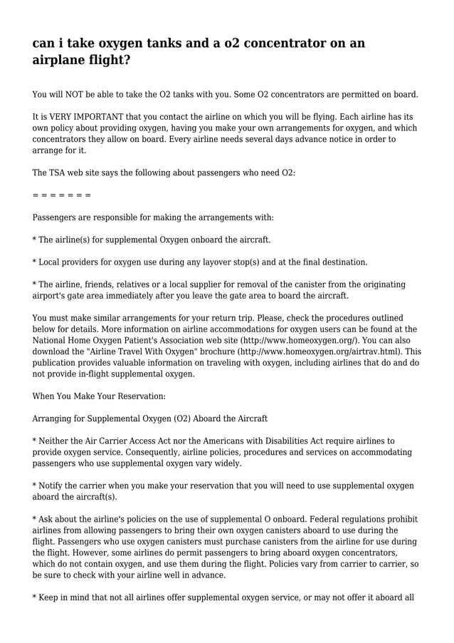can i take oxygen tanks and a o2 concentrator on an airplane flight? PDF