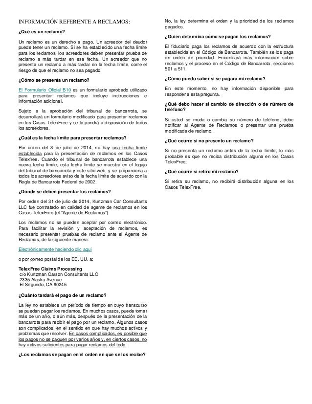 FORMATO DE RECLAMO PARA TELEXFREE