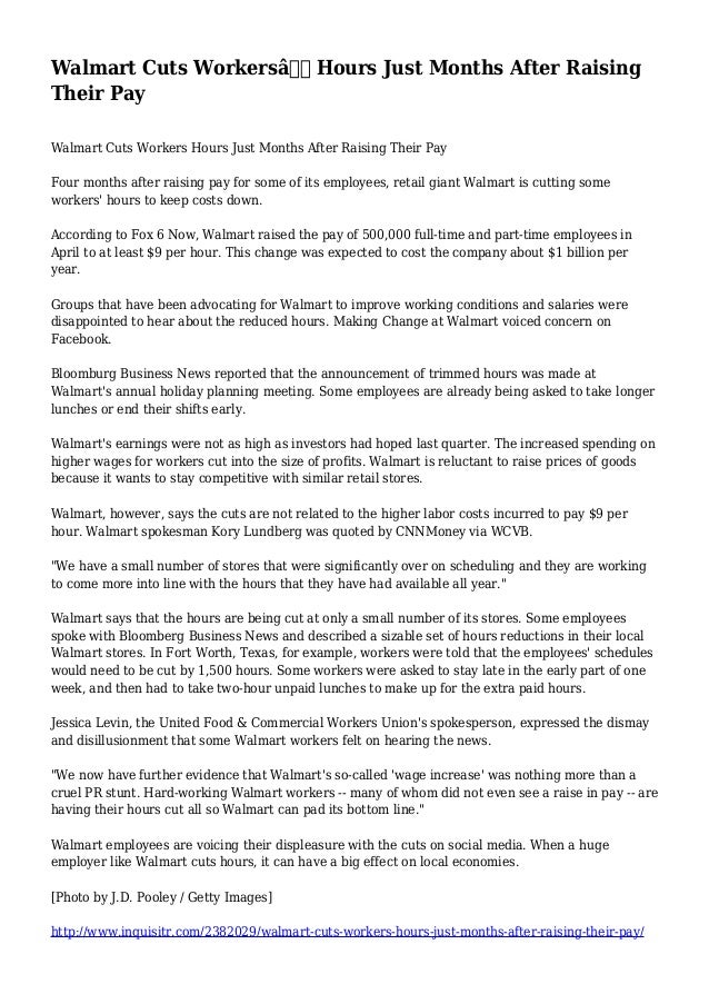 Walmart Cuts Workers’ Hours Just Months After Raising Their Pay