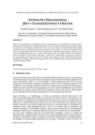 Answer Set Programming (DLV – Clingo):Connect 4 Solver | PDF