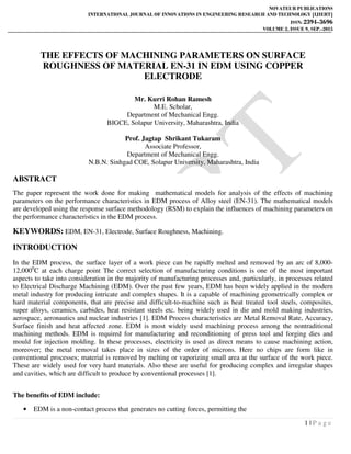 THE EFFECTS OF MACHINING PARAMETERS ON SURFACE ROUGHNESS OF MATERIAL EN ...