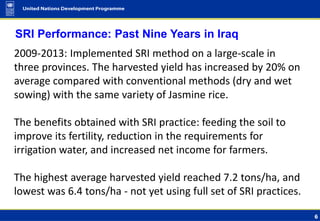 6
SRI Performance: Past Nine Years in Iraq
2009-2013: Implemented SRI method on a large-scale in
three provinces. The harv...