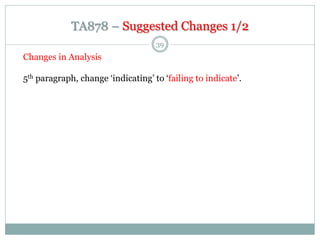 TA878 – Suggested Changes 1/2
39
Changes in Analysis
5th paragraph, change ‘indicating’ to ‘failing to indicate’.
 