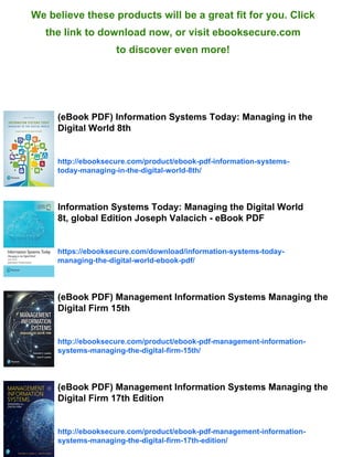 (eBook PDF) Information Systems Today Managing in the Digital World 7th ...