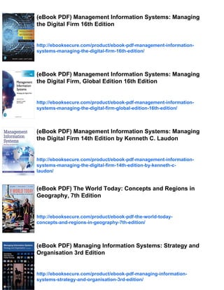(eBook PDF) Information Systems Today Managing in the Digital World 7th ...