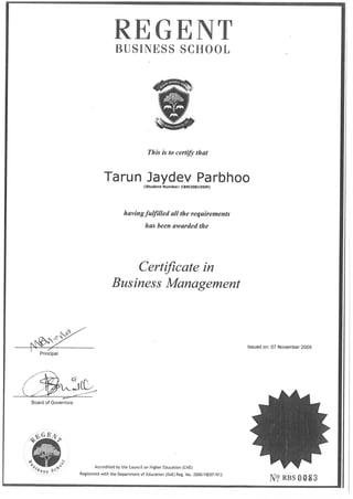 Regent - Business Management Certificate