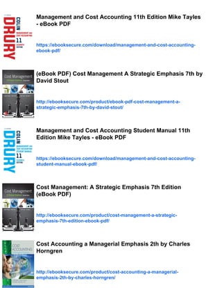 (eBook PDF) Management and Cost Accounting 7th Edition by Alnoor ...